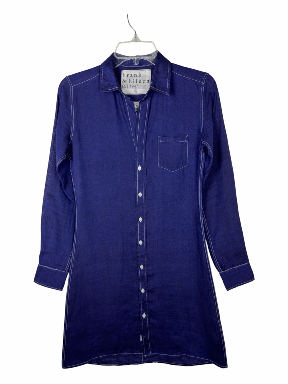 Frank & Eileen NWOT 100% Italian Woven Linen Murphy Shirt Dress Navy Blue SZ XXS